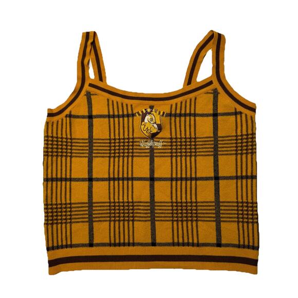 Harry Potter Hufflepuff Tank Top Womens 3X Plaid Knit Embroidered House Crest - Picture 1 of 8